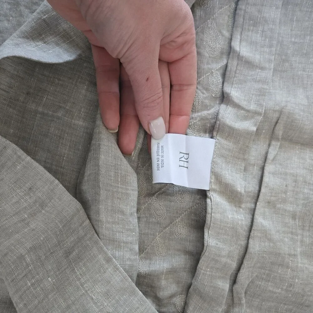 Restoration Hardware Embroidered Palmette Linen KING LOUNGER Sham Grey NEW